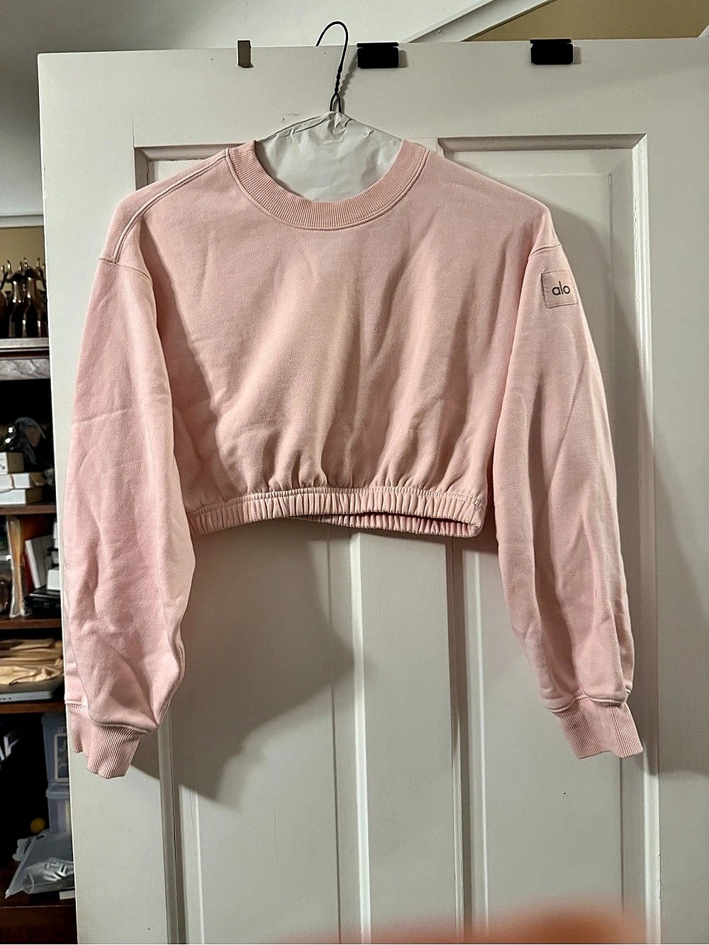 Alo Yoga Cropped Crewneck in Pink Size Small